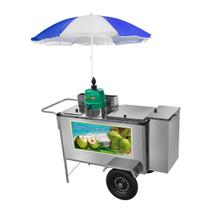 Carrinho de Água de Coco Inox Guarda Sol e Rodas Pneumáticas