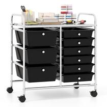 Carrinho de Armazenamento Giantex com 9 Gavetas, Preto, 64x37x62cm