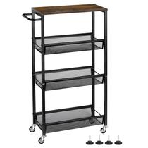 Carrinho de armazenamento MOOACE Slim 4 Tier Rolling com mesa de madeira
