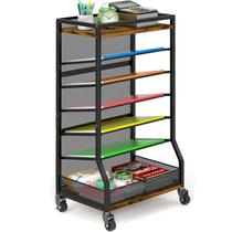 Carrinho de Arquivos ThreeHio 76x41x28cm 7 Andares Madeira e Metal