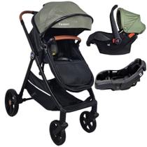 Carrinho de bebe 3 em 1 apolo verde + bebe conforto aconchego + base - passear baby