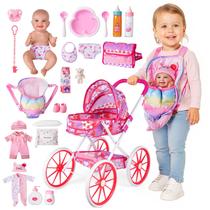 Carrinho de bebê Babeside com 12 bonecas laváveis e 24 peças