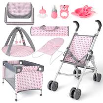 Carrinho de bebê Baby Doll Strob Bed Nursery Role Play Set DeAO