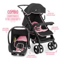 Carrinho de Bebê com Bebê Conforto Joy 0 a 15kg Preto e Rosa Tutti Baby