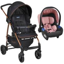 Carrinho De Bebê Ecco Preto Cobre E Bebê Conforto Rosa Cinza - Burigotto