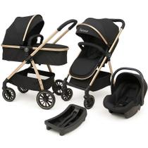 Carrinho de bebe europeu 3 em 1 com bebê conforto e base veicular preto com dourado travel system Carrinho de bebe europeu 3 em 1 com bebê conforto e base veicular preto com dourado travel system