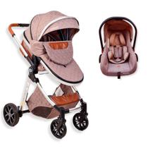 Carrinho de bebe europeu luxo 3 em 1 ares + bebe conforto marrom - passear baby