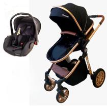 Carrinho de bebe europeu luxo 3 em 1 ares plus + bebe conforto preto - passear baby