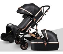 Carrinho De Bebê Europeu Luxo 3 em 1 com Amortecedor + Moisés Berço + Bebê Conforto - Smart Kids