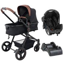 Carrinho de Bebê Galzerano Ivy TRIO 3 em 1 Berço Passeio Moisés com Bebê Conforto e Base Carro Travel System Viagem Kg Preto Caramelo Fecha Uma Mão