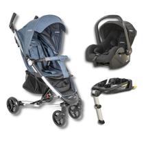 Carrinho de bebe helios ii melange azul + bebe conforto casulo click preto (415h) + base isofix - kiddo