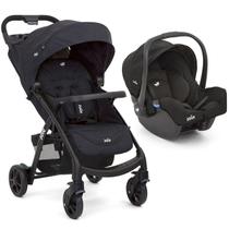 Carrinho de Bebê Joie Muze lx Berço Passeio com Bebê Conforto Juva Travel System Reclinável Leve Compacto Dobrável 15 Kg Preto Coal Fecha Com Uma Mão