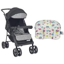 Carrinho de Bebê Joy II Tutti Baby Preto e Cinza + Suporte de Cabeça Almofadinha