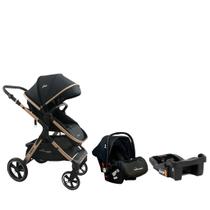 Carrinho de Bebê Kansas Preto com Bebê Conforto e Base - Premium Baby