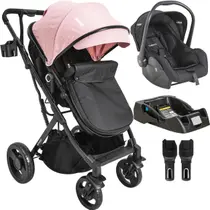 Carrinho de Bebe Kiddo Vox II com Bebe Conforto e Base Rosa Carrinho de Bebe Kiddo Vox II com Bebe Conforto e Base Rosa