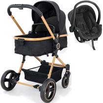 Carrinho de Bebe Moises com Bebe Cocoon Preto Galzerano Ivy Gold Carrinho de Bebe Moises com Bebe Cocoon Preto Galzerano Ivy Gold