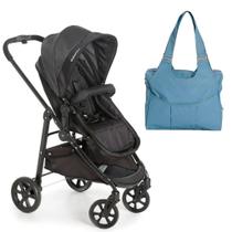 Carrinho de Bebê Olympus New Black e Bolsa Clássica Azul