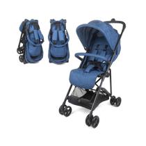 Carrinho de Bebê para Passeio Compacto Dobrável Viagem Passeios Reclinável Porta Objeto Recém Nascido Avião Carro Barra Frontal Cesto Azul Baby Style