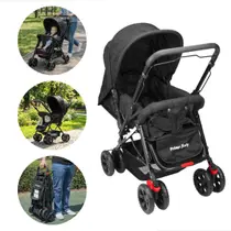 Carrinho de Bebê Passeio Prime Baby Berço Preto Rover com Alça Reversível Encosto Reclinável Capota com Visor Até 15kg