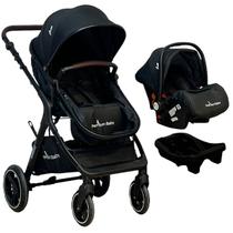 Carrinho de Bebê Premium Baby Kansas 3 em 1 Berço Passeio Moisés com Bebê Conforto Travel System TRIO Reclinável Leve 15kg Preto com Base para Carro