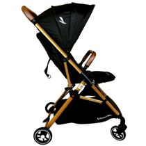 Carrinho de Bebê Premium Baby Zurich Preto Gold Couro Marrom Berço Passeio Reclinável Leve Compacto Dobrável Para Viagem 0 a 22 Kg