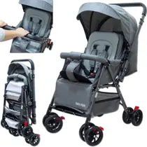 Carrinho de Bebê Reversível Passeio Runner até 15kg com Capota Retratil Reclinável Bandeja Cesto 4 Rodas Travas Cinto 5 Pontos