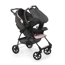 Carrinho de Bebê Romano Travel System até 15kg + Bebê Conforto Coccon até 13kg Preto/Rosa Galzerano