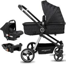 Carrinho de Bebê Travel System Aston Chevron Silver Com Bebê Conforto e Base Preto - Premium Baby