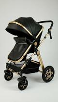 Carrinho de Bebê Travel System Reclinável Preto Dourado Carrinho de Bebê Travel System Reclinável Preto Dourado