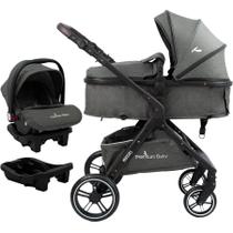 Carrinho de bebe trio com bebe conforto e base kansas cinza/preto - premium baby