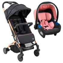 Carrinho De Bebê Zap Preto E Cobre E Bebê Conforto Touring X