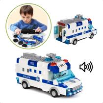 Carrinho de Blocos de Montar Policia Sirene Musica Som Led