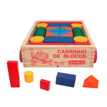 Carrinho de Blocos Geométricos Carro Infantil Pedagógico Escolar Brinquedos Educativos em Madeira Carimbras Criança 18 meses