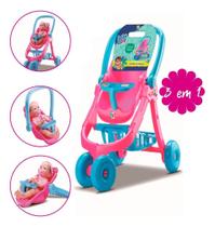 Carrinho de Boneca 3 em 1 Vira Bebê Conforto e Cadeirinha Brinquedo Infantil a partir de 3 Anos