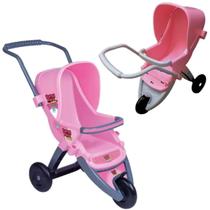 Carrinho De Boneca 3 Rodas Infantil Rosa Vermelho Para Bonecas Alça Reversível Menina Super Toys