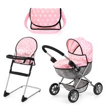 Carrinho de Boneca Bayer Cozy Conjunto 3 Peças Rosa Cinza Estrelas Carrinho de Boneca Bayer Cozy Conjunto 3 Peças Rosa Cinza Estrelas