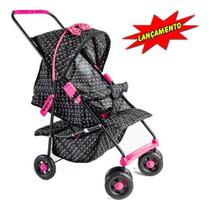 Carrinho De Boneca Bebe Reborn Milano Luxo Preto E Pink