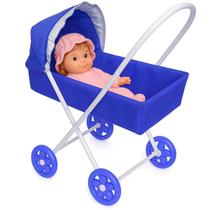 Carrinho De Boneca Bebê Reborn Rosa ou Azul Brinquedo Infantil Dobrável