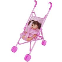 Carrinho de Boneca com Boneca Bebê Infantil Dobrável Menina Plástico Rosa Importway Bw149