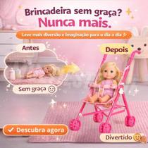 Carrinho de Boneca Dobrável Rosa Leve e Compacto 54cm Carrinho de Boneca Dobrável Rosa Leve e Compacto 54cm