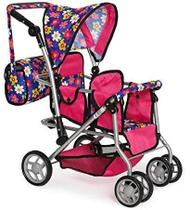 Carrinho de boneca Exquisite Buggy Twin com bolsa de fraldas Pink Flower