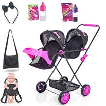 Carrinho De Boneca Gêmeos Baby Veneza Reborn Menina Canguru