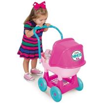 Carrinho De Boneca Infantil Rosa Para Passeio 4 Rodas Coleção Ninos Baby Meninas Brinquedo Cotiplás