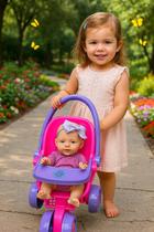 Carrinho de Boneca Passeio Porta objeto com Boneca reborn pequena 30cm Vinil articulada Combo Kit Infantil ED1 Brinquedos