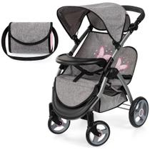 Carrinho de bonecas Bayer Design Twin Star cinza/rosa para 2 bonecas