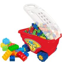 Carrinho De Brinquedo Com Blocos De Montar Coloridos 48 Peças Infantil Playcar Bloco GGB Brinquedos