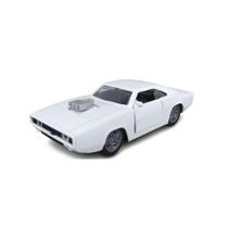 Carrinho de Brinquedo Dodge Charger Branco Esportivo de Ferro a Fricção