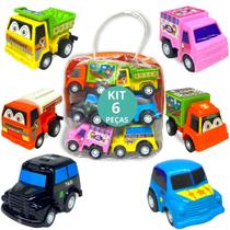 Carrinho De Brinquedo Fricção Kit Com 6 Carros + Bolsinha