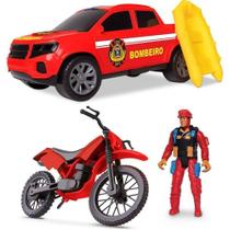 Carrinho de Brinquedo Kit Resgate Moto Pickup Bote e Figura Samba Toys Carrinho de Brinquedo Kit Resgate Moto Pickup Bote e Figura Samba Toys