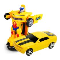 Carrinho de Brinquedo Transforma Robô Amarelo C/ Som e Luz
